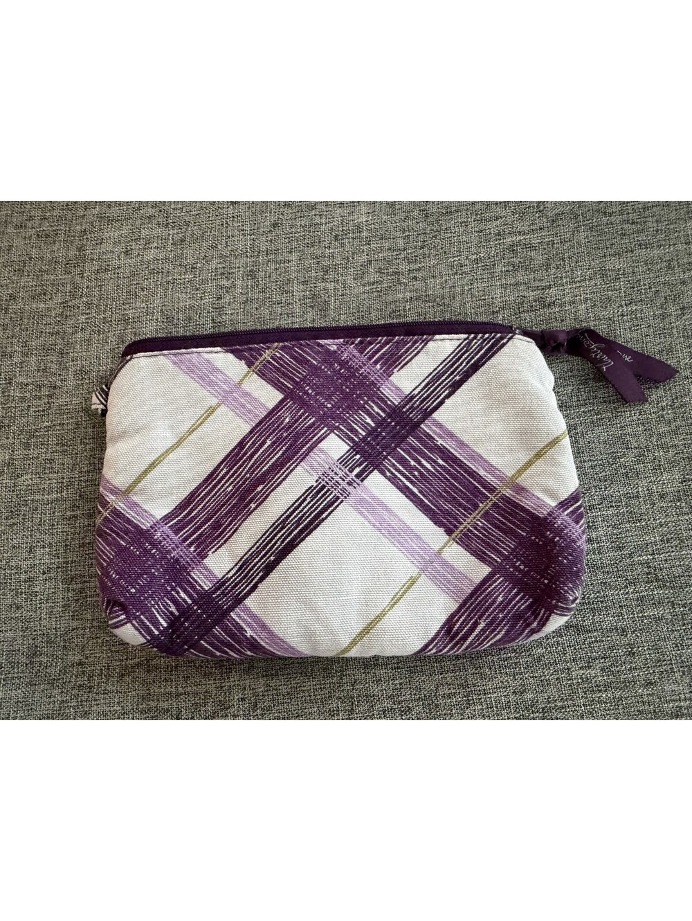Thirty One Mini Zipper Pouch 100% Cotton Plum Plaid Padded